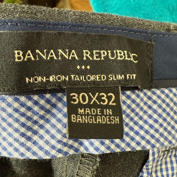 Banana Republic No-Iron Tailored Slim Fit Dress Pants Men 30Wx32L Gray Straight - Picture 3 of 5